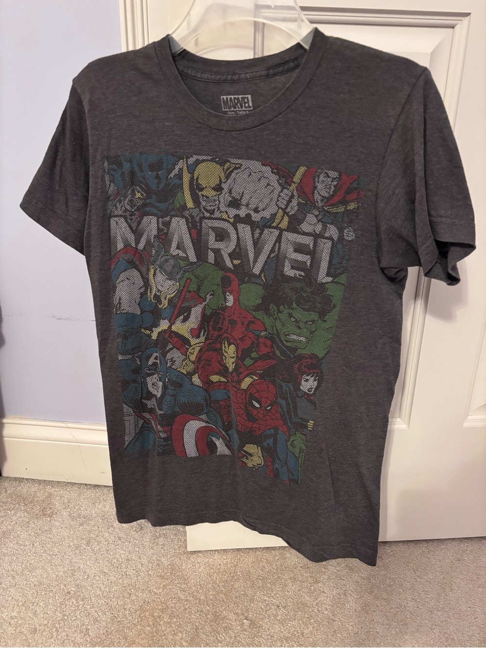 Marvel Short Sleeve Tee - Charcoal Gray with Multicolor Print